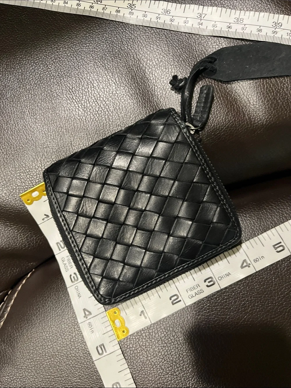 Compact Genuine Leather Black Woven Zip-Around & Snap Bi-fold Wallet EUC